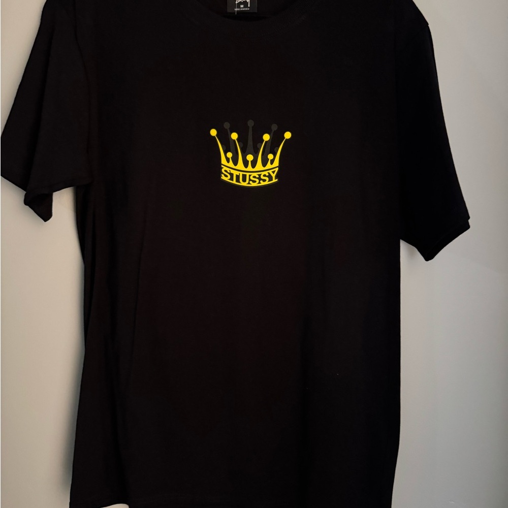 Stussy Black Tee with Yellow Crown Graphic